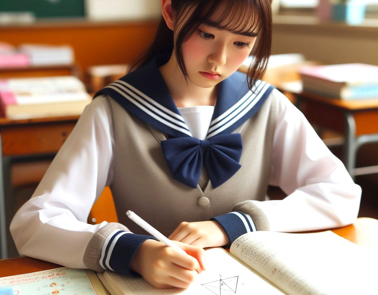 個別指導塾 新潟市 中央区 NOBINOBI 中学校 数学 図形 問題 挑戦中 生徒 イメージ 画像