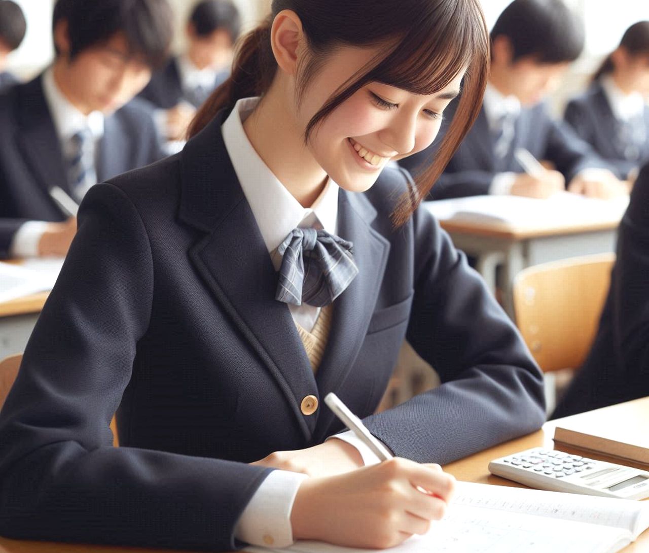 個別指導塾 新潟市 中央区 NOBINOBI 中学校 数学 連立方程式 解き方 問題 解答中 笑顔 中学生 イメージ 画像