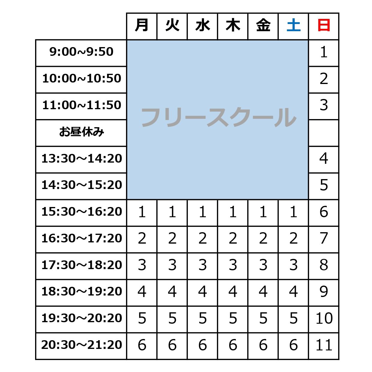 新潟市 新潟市中央区 個別指導塾 スクールNOBINOBI 小学生 中学生 児童 生徒 学習支援 時間割 画像
